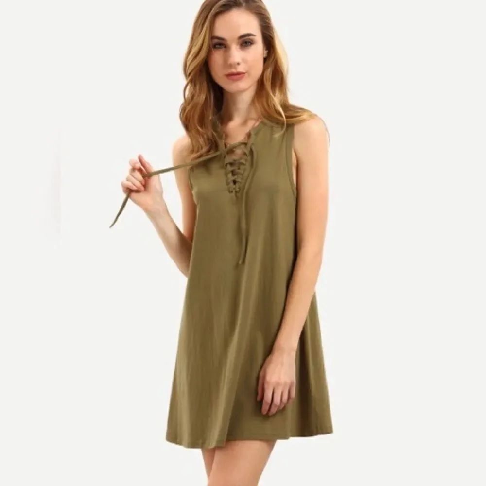 ✨Army Green Sleeveless Lace Up Vest Dress✨